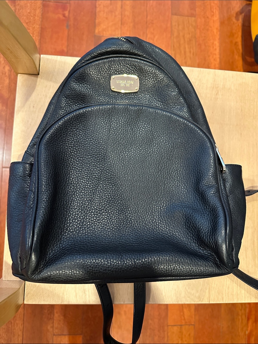 Michael Kors Black Pebbled Leather Mini Backpack with Gold Plaque